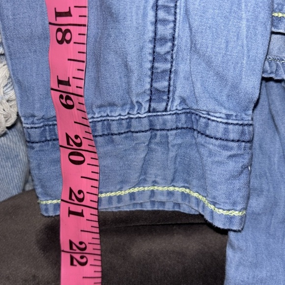 Guess Blue Embroidered  hoodie light Jean Jacket Sz S - Picture 7 of 8